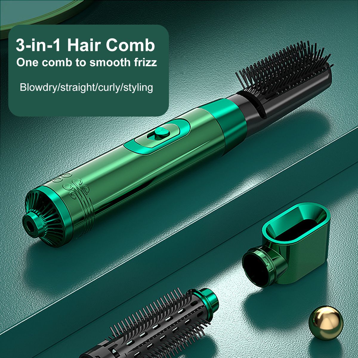 Hair Brush 3 In 1 Smooth Frizz Hair Styling - Green