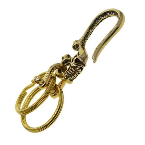 2X Retro Solid Brass Biker Punk Skull Fob Pants Jeans Trousers Hooks