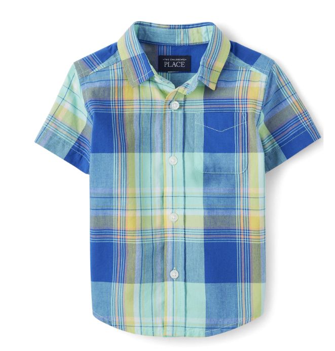 Boys Short Sleeve Plaid Button-up Shirt,