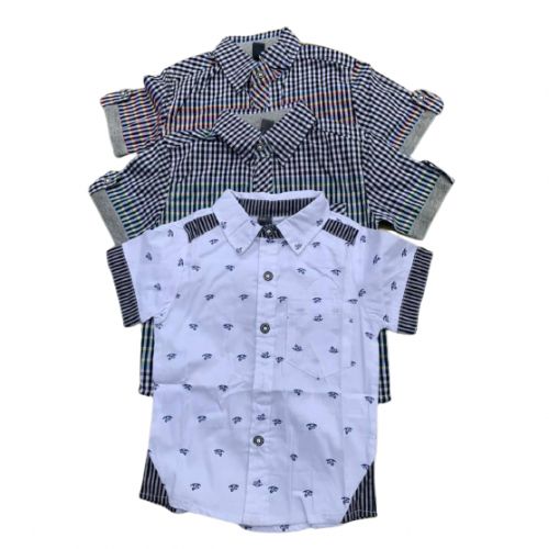 Children Button Down Shirts Short Sleeve Top For Boys - A Set Of 3