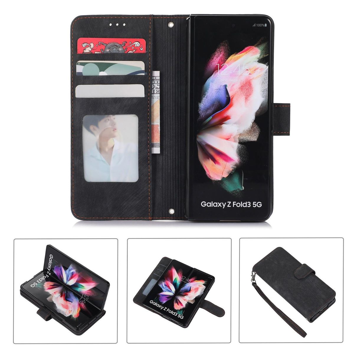 Suitable for Samsung Z Fol4 Phone Case Pen Cao Leather Case Z Fol3 Lanyard Crossbody Foldable Screen Protective Case 5G