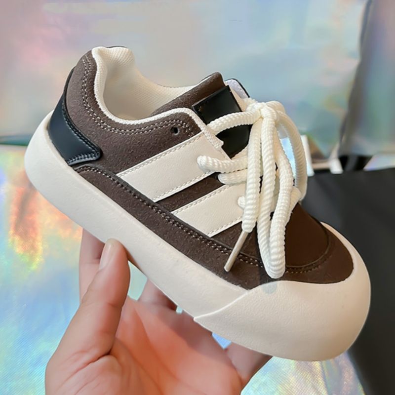 Leather Running Shoes For Boys Lace-up Kids Sneakers For Boys Brown