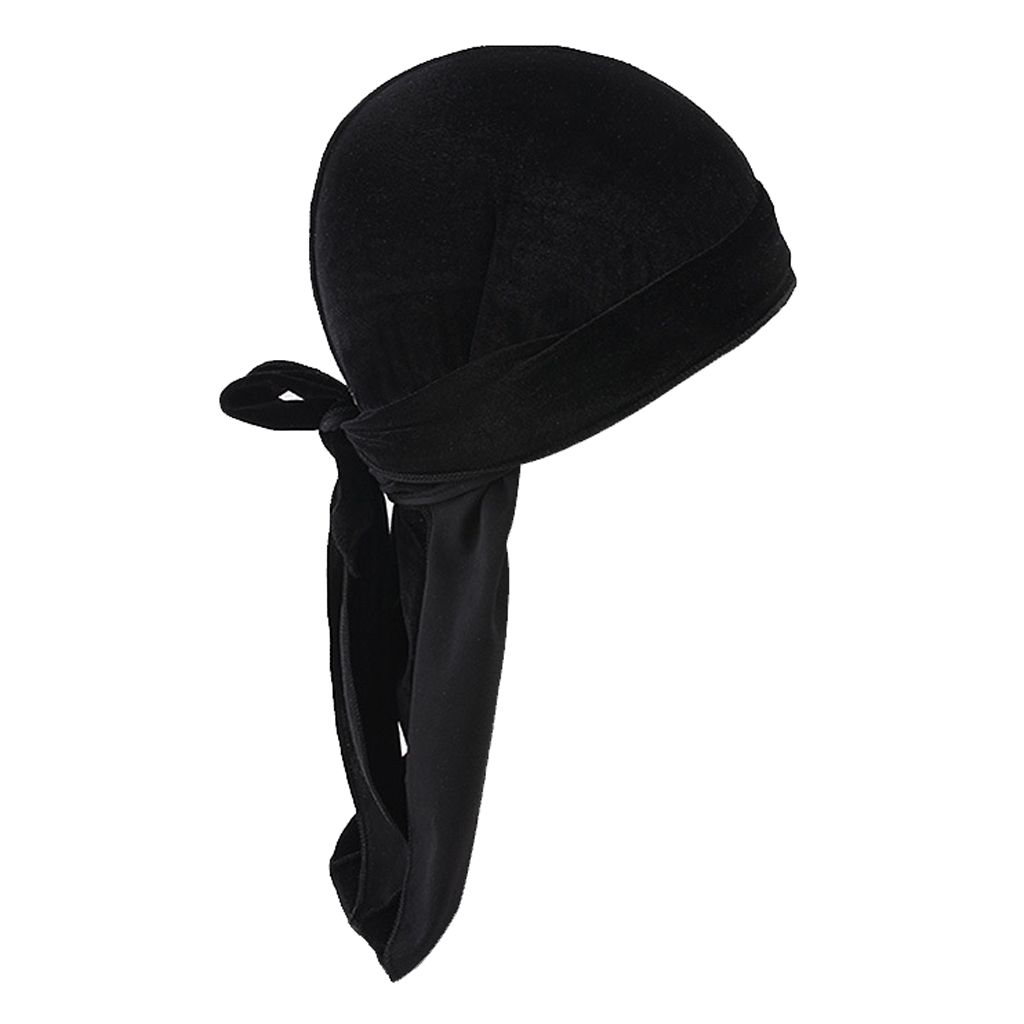 Men's Velvet Bandana Hat Durag Long Tail Headwrap Beanie Chemo Black