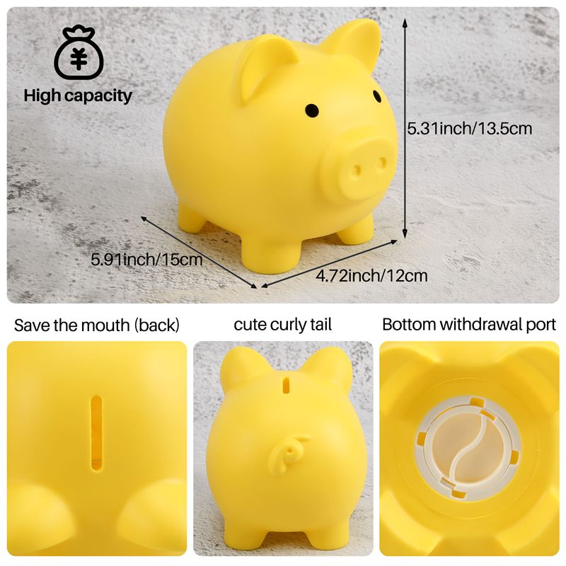 Large Piggy Bank, Unbreakable Plastic Money Bank, Coin Bank for Girls and Boys, Practical Gifts for Birthday(Yellow)