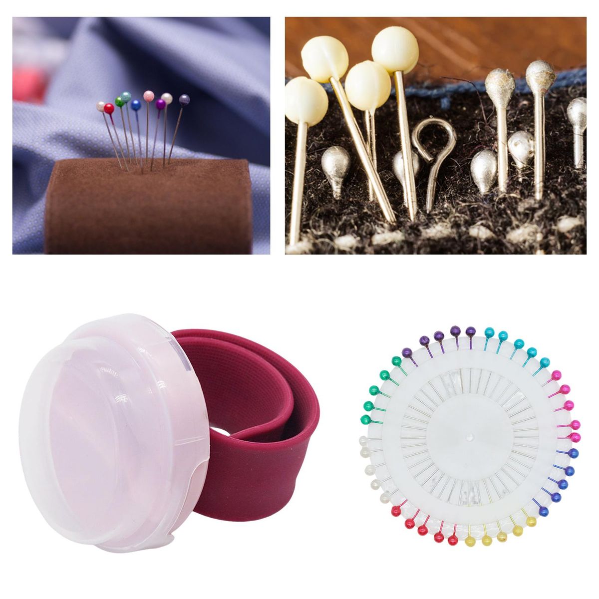 Magnetic Wrist Pin Holder & 40Pcs Sewing Pins Silicone Wrist Strap Red