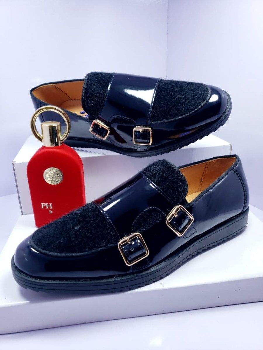 DOUBLE BUKKLE SUEDE  SHOE BLACK