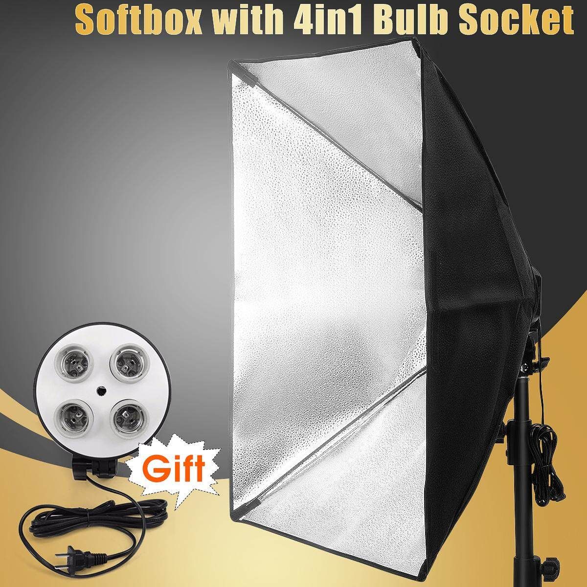 Photo Video Studio Lighting 50*70cm Softbox Light + 4-Socket E27 Lamp Holder Kit