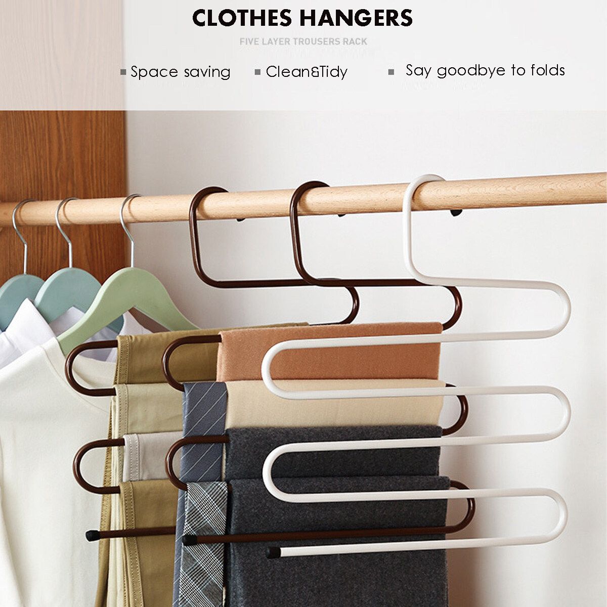 5 Layers S Shaped Pants Clothes Hanger Iron Trouser Closet Organizer Space Save Laundry Drying Tool 1/5/10pcs