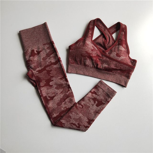 3pcs Seamless Yoga Set Sports Wear Women Yoga Red 2pcs_S