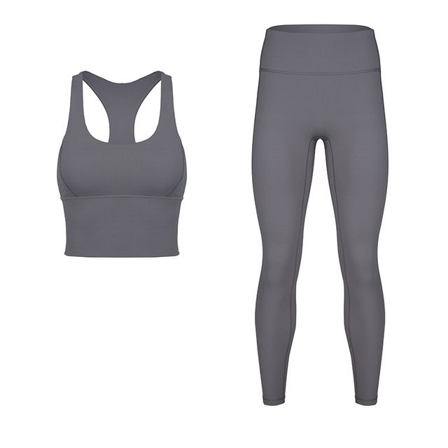 Padded Sports Bra High Waist Leggings Yoga Set 2 Gray_XS