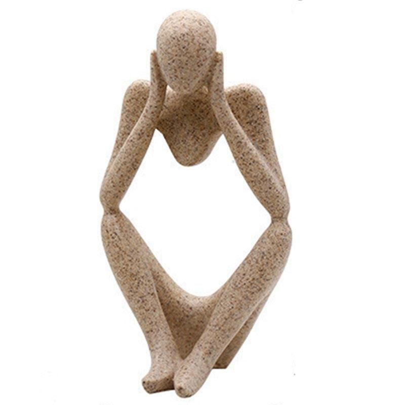 New Resin European Style Abstract Thinker Statue Sculpture Figurine Office Home Sandstone Decor Gift C
