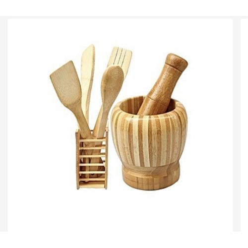 Morta And Pestle With Wooden Spartular Set