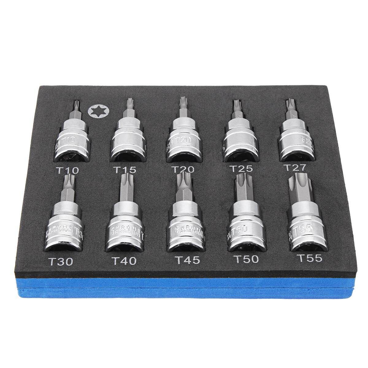 3/8 Dr 48mm Long S2 Tamper Proof Torx Bit Socket Set T10 - T55 B1177 10 Pieces T10-t55