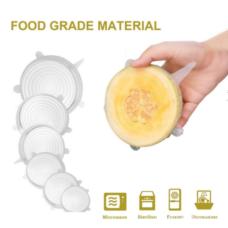 6 Pieces Set Silicone Food Fruit Fresh Cover Stretch Lids