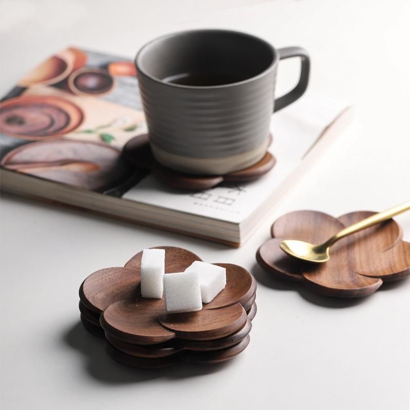 Black Walnut Wood Coaster Flower Petal Cushion Kungfu Tea Cup Mat Home Resistant Drink Mat Coffee Cup Pad Table Decorative