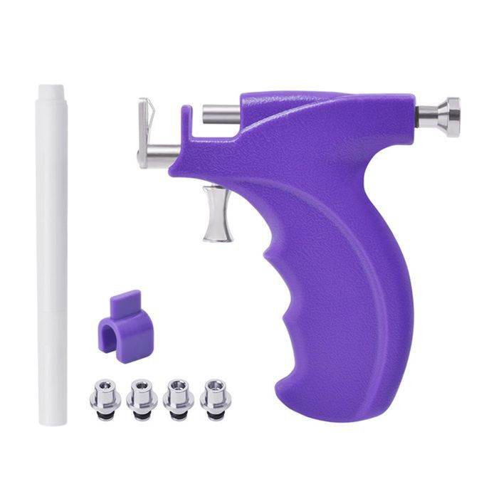 Ear  Tool Kit Stainless Steel Earring Pericings Gun Set Purple