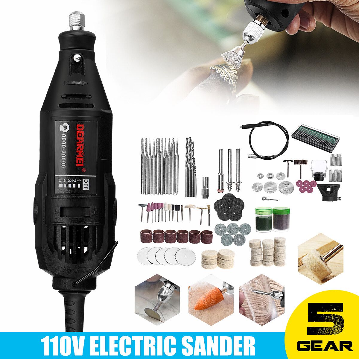 110V Rotary Machine DIY Wood Electric Grinder Tool Kit Set Carving Milling US Standard Set 1