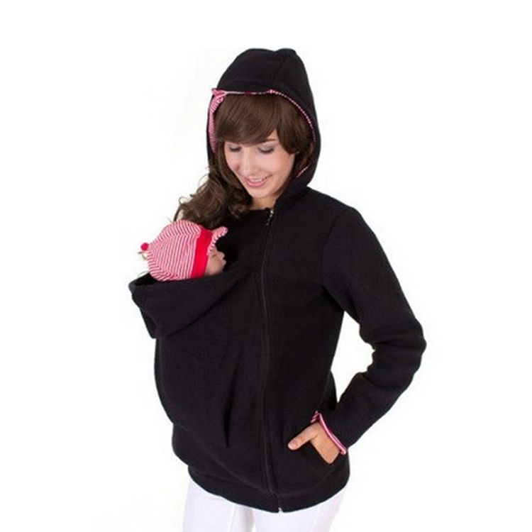 Baby Pouch Carrier Hoodie Kangaroo Zipper Pregnancy Coat