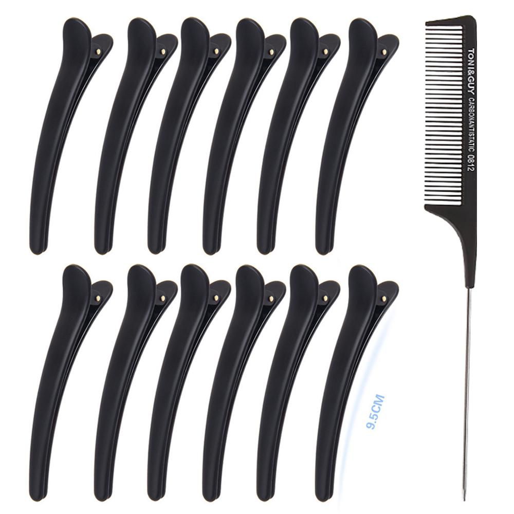 12pcs Hair Sectioning Clips + 1pcs Tail Comb Hair Clamp Grip for Salon Home Women Girls Hairdressing Styling Tool