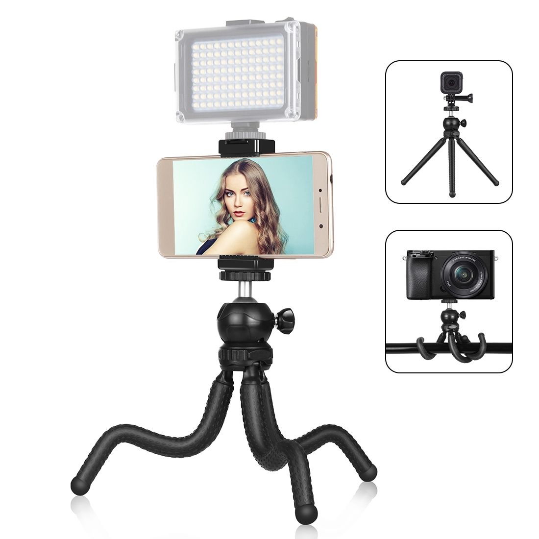 PULUZ Mini Octopus Flexible Tripod Holder With Ball Head & Phone Clamp + Tripod Mount Adapter & Long Screw For SLR Cameras, GoPro, Cellphone, Size: 25cmx4.5cm