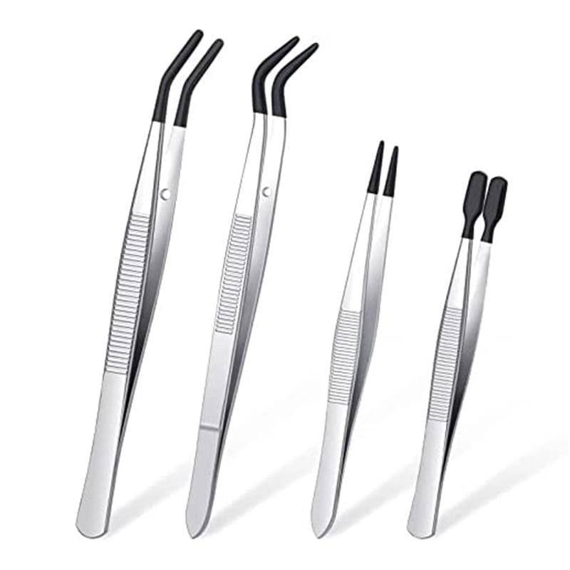 4 Pieces Tweezers Set with Rubber Tips Tweezers PVC Coated T