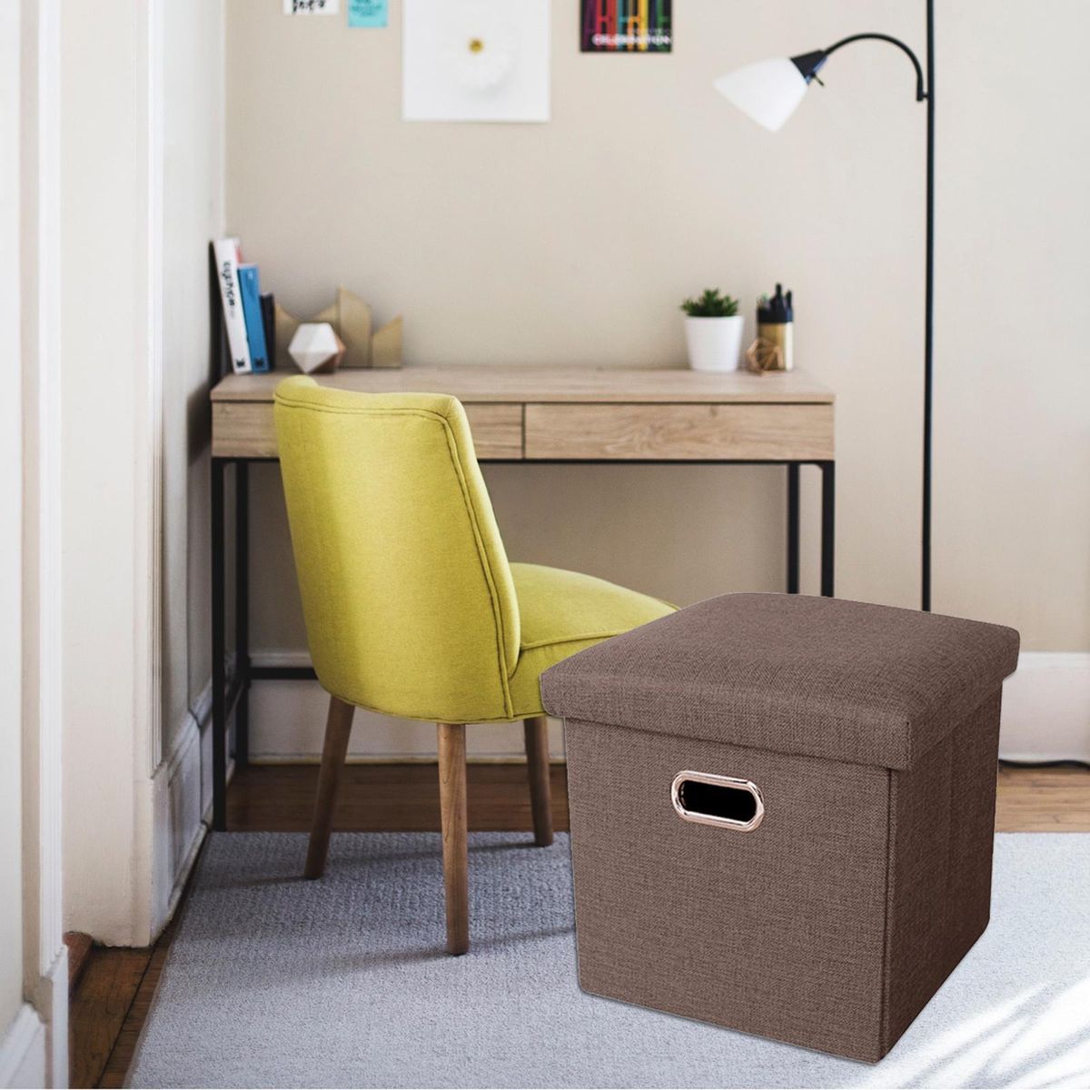 Houshold Storage Ottoman Rectangle Coffee Table Shoe Stool For Brown