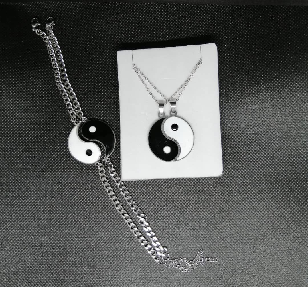 1set Yin Yang Couple Necklace Unisex Bestfriends Paired Pendantand Bracelets