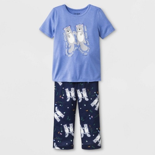 Girls' Otters Jersey Short Sleeve Pajama Set