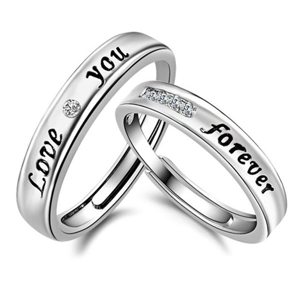 Love You Forever Rhinestone Lover Couple Promise-Silver