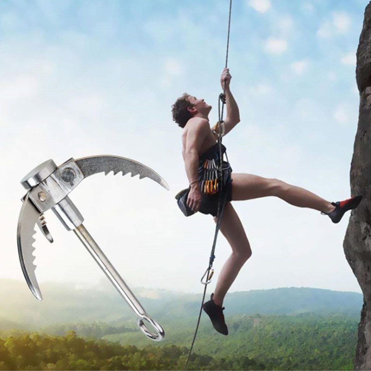 Stainless Steel Folding Grappling Gravity Hook Climbing Claw Camping Practical Outdoor Silver