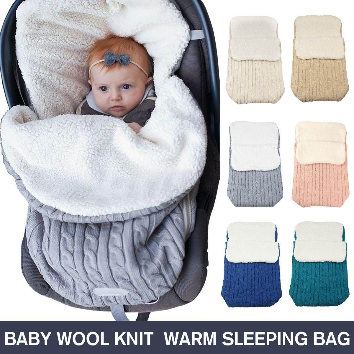 Winter Autumn Baby Sleeping Bag Kids Toddler Warm Sleeping Bag Wool Knit Thick Quilt White