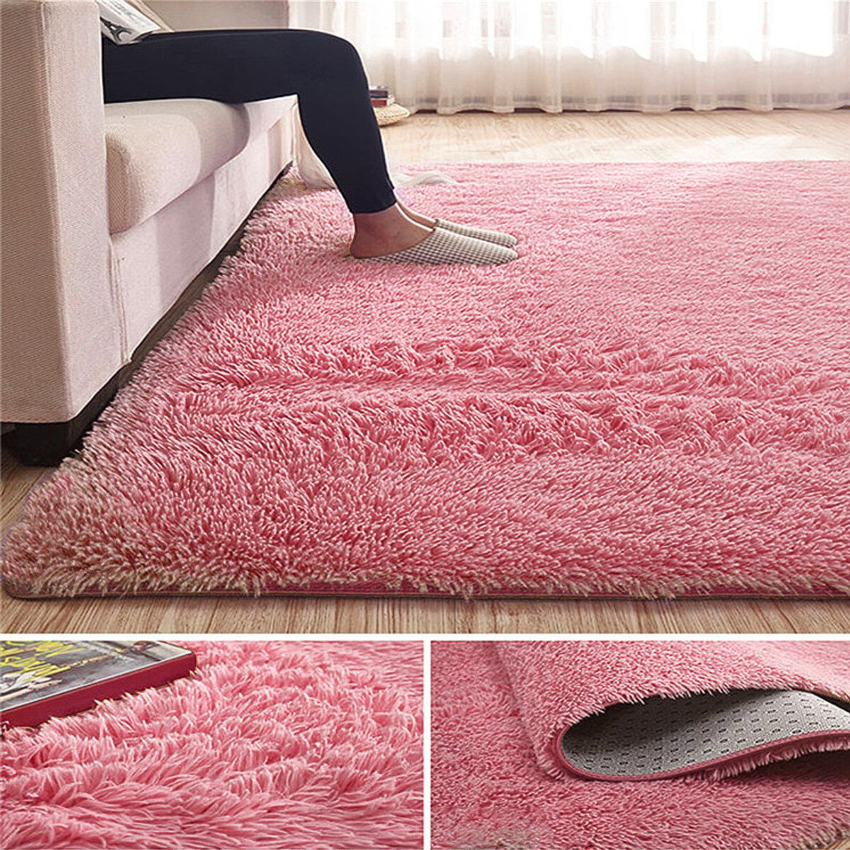 Shaggy Rug Super Plush Non-Slip Large Rugs Floor Carpet Living Room 230×160CM Pink