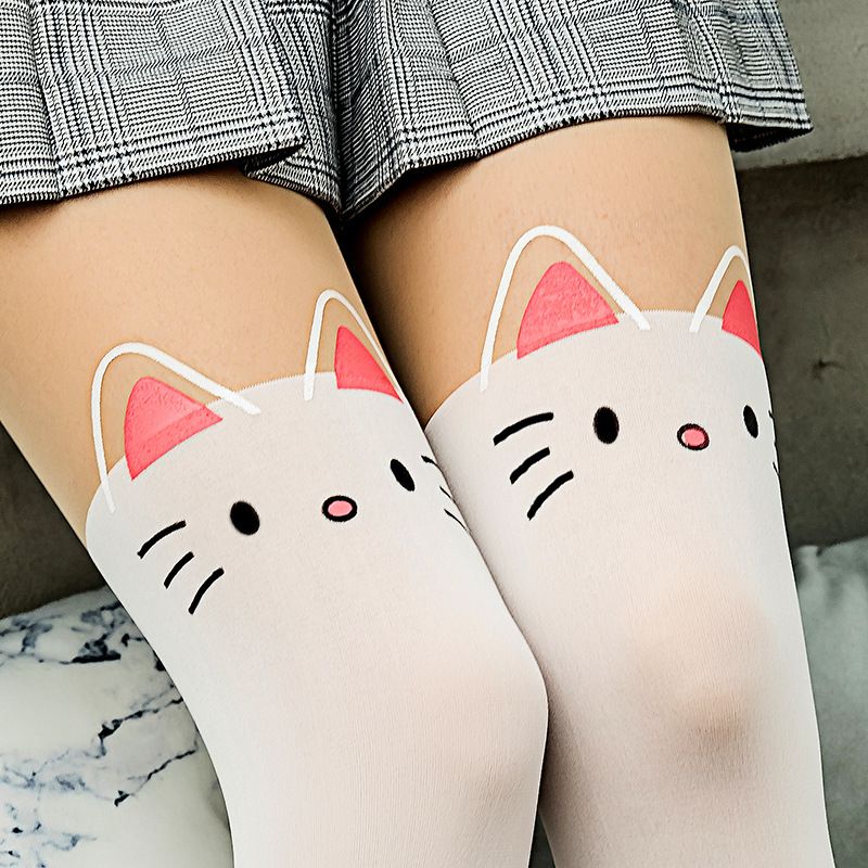 Cartoon Cat Children's Princess Girl Tights Stockings Tights Baby Cute Hose Kids Tights Knee Velvet Stocking No.4 Pink Ear