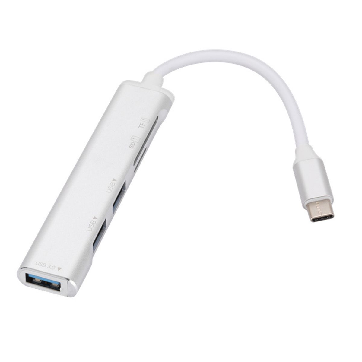 USB Hub Multifunctional TF/SD-card Reader 5-in-1 USB-Silver
