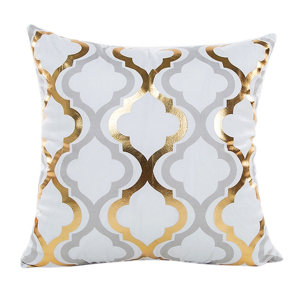 Gold Foil Printing Pillow Case Sofa Waist Throw Cushion Cover Home Decor