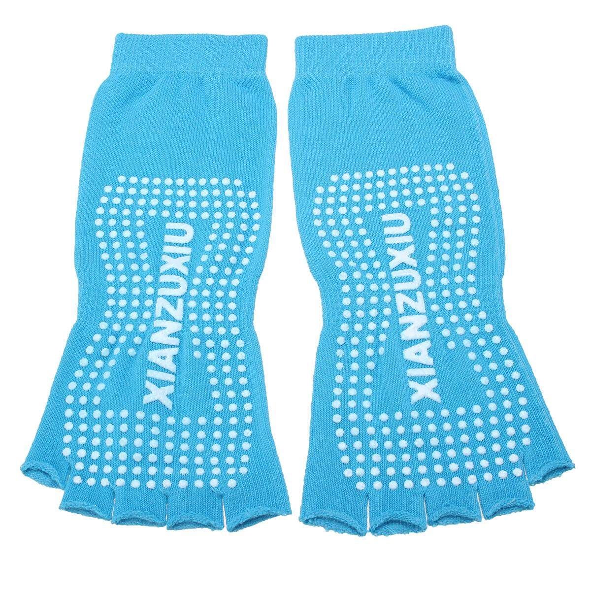 Toeless Half Toe Exercise Fitness Non Slip Massage Gym Sport Pilates Yoga Socks Blue