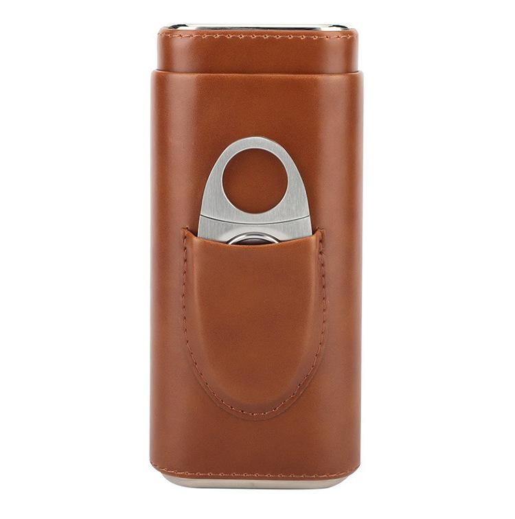 Cigar humidor box Brown contains scissors
