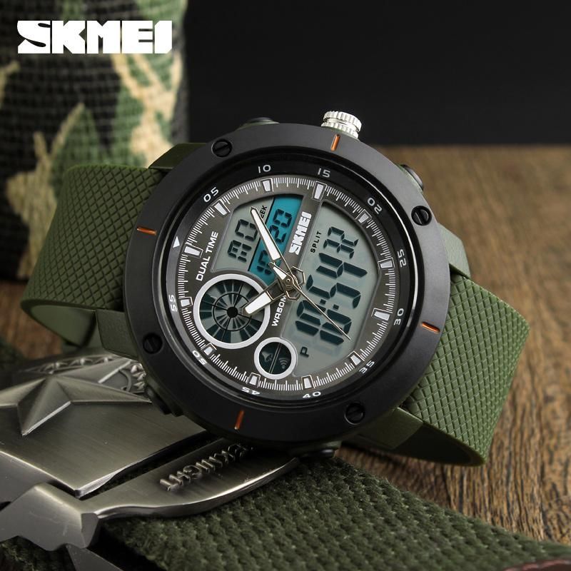 Fashion Men Sports Watches 2018   Brand Luxury Dual Display Wristwatches Digital Quartz Watch Waterproof Military Army Watch 1361