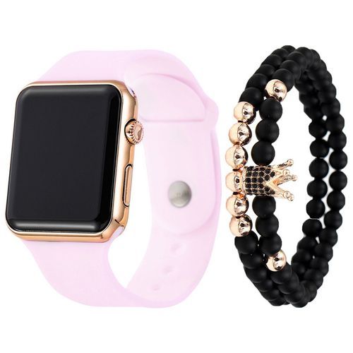 3pcs/set Men's Fashion Simple LED Silicone Electronic Watch + Bracelet Set