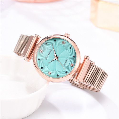 Alloy Mesh Belt Flower Dial Female Magnet Buckle Simple Casual Quartz Watch