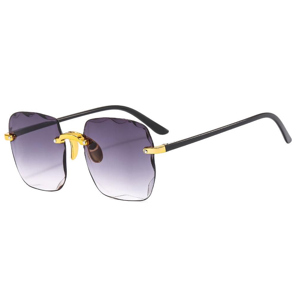 Rimless Square Sunglasses Fashion Trend Cut Edge Sunglasses Grey