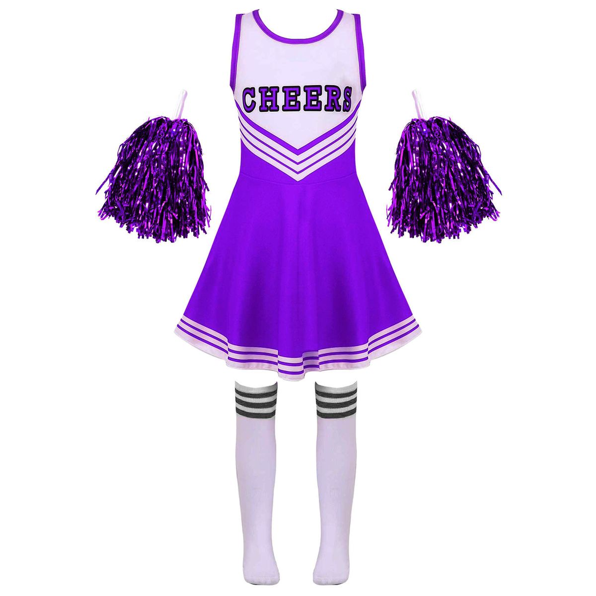 Kids Cheerleading Costume Schooirls Cheerleader Uniforms Cheer Dance Outfits For Halloween Cosplay Dress With Socks Flower