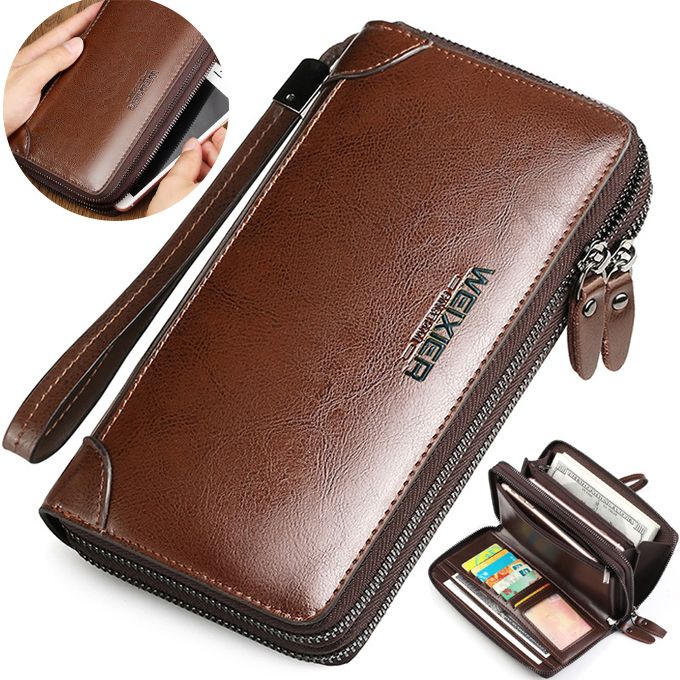 Men's Leather Wallet Large Capacity Purse Men's Clip Bag Card Bag-Brown