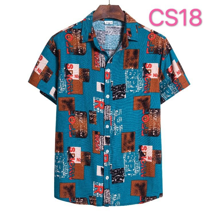 Men's Casual Short Sleeve Shirt- Blue