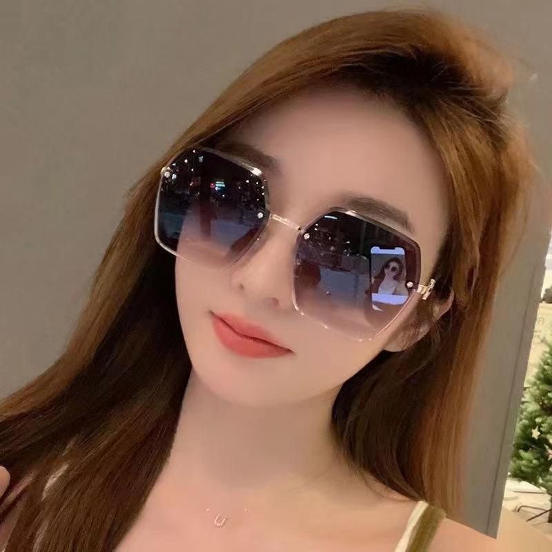 2023 New Frameless Trimming Sunglasses Trendy Women's to Make Thin-Looked High-End UV Protection Influencer Fashion Sunglasses