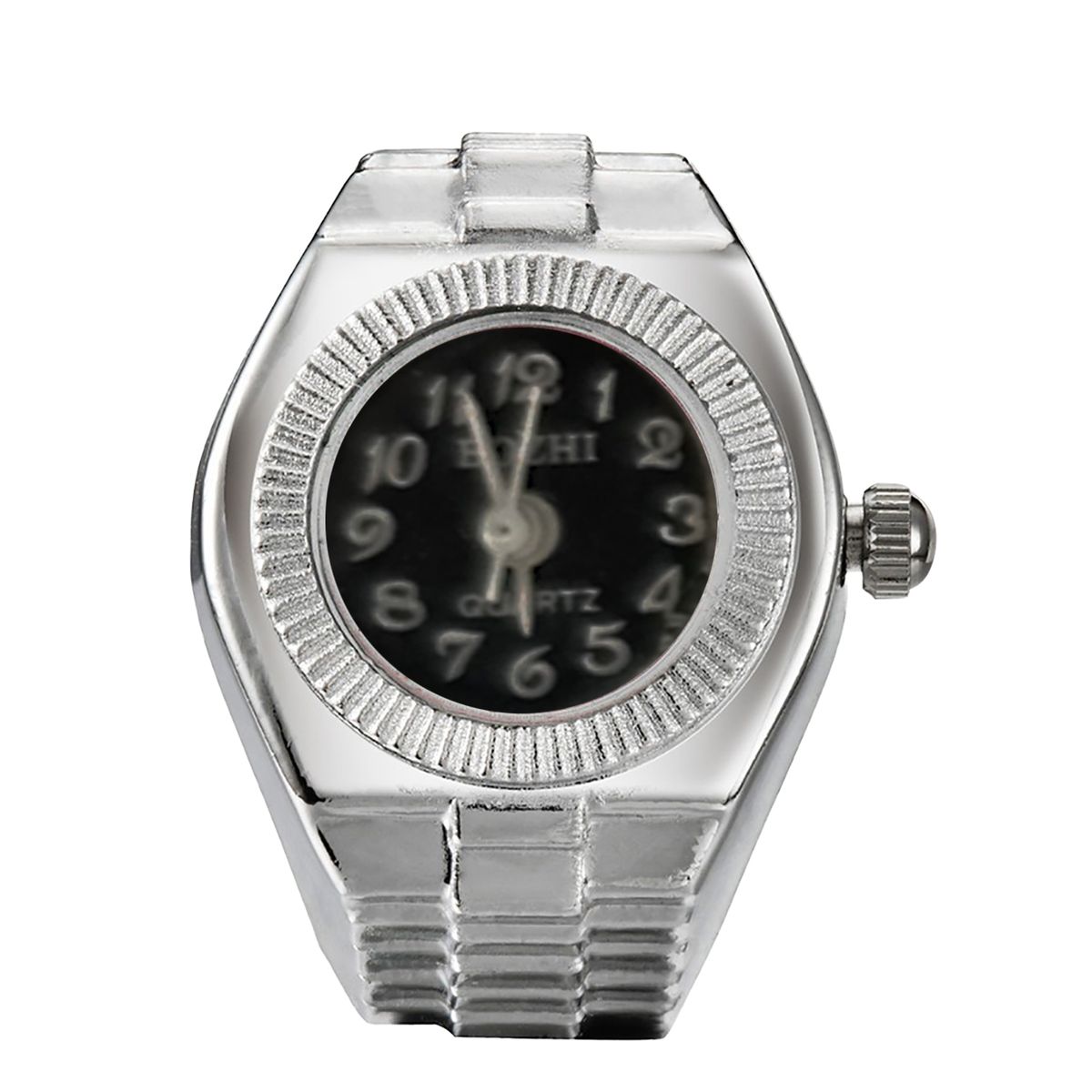 Ring Round Dial Stretchy Watch Ring Black
