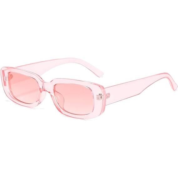 Retro Women Rectangle Sunglasses Narrow Square Frame Driving Glasses UV400 Protection (Pink)