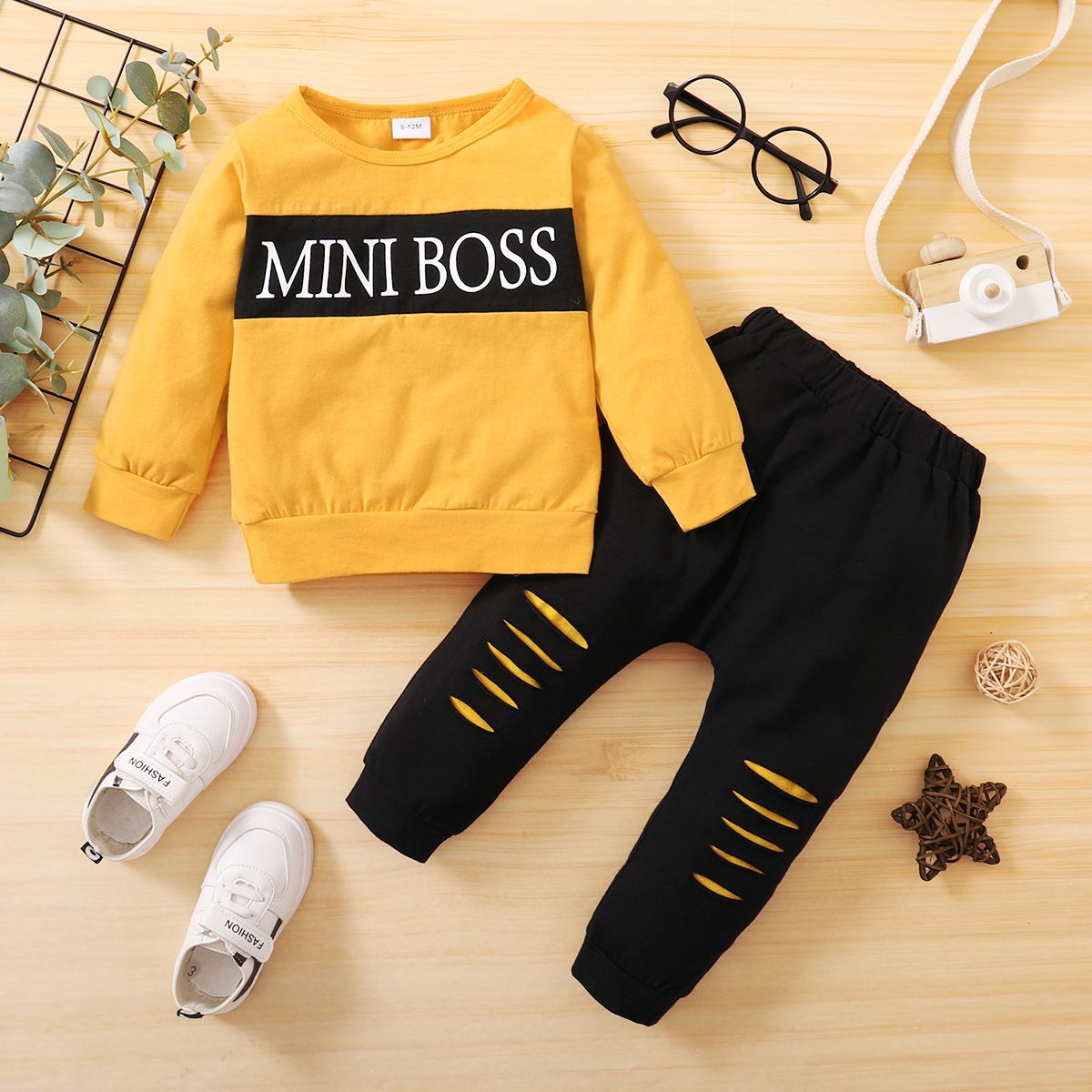 MINI BOSS Baby Boys Fashion Long Sleeves Outfit Set -Yellow
