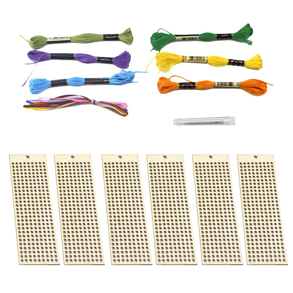 6Pcs Wooden Bookmark With Colour Embroidery Threads DIY