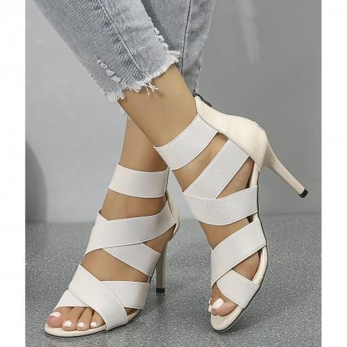 Ladies Sexy High Heels Female Party Sandal Shoes-creamy White